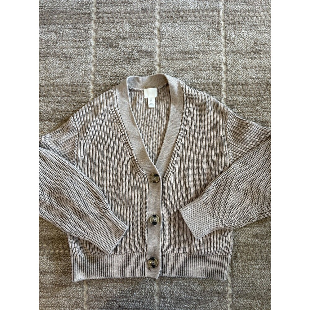 H&M Beige Ribbed V-Neck Button Cardigan - Picture 2 of 7